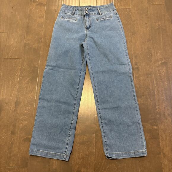 Sidefeel Jeans Womens 12 Light Blue High Rise Straight Leg Double Button Denim - Picture 1 of 13